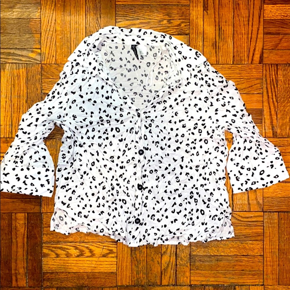 White and black Cheetah print button down